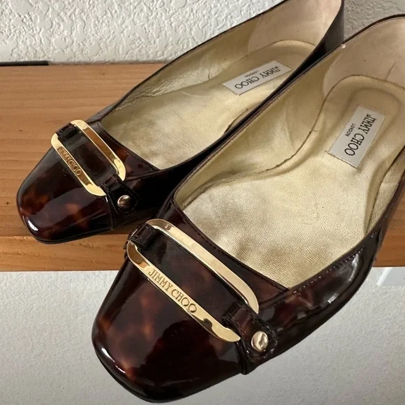 JIMMY CHOO 39 Tulita Leopard/ Tortoiseshell Patent Leather Ballet Flats 8.5 - Picture 4 of 7